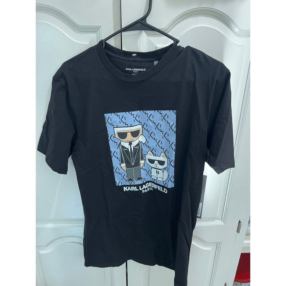 Karl Lagerfeld Paris Graphic T-Shirt Small Black Choupette Cat Logo Tee NWT